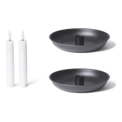 Novaliv Kerzenständer Stabkerzen 2er-Set SCHWARZ Durchmesser 13cm Weihnachten Adventskranz Kerzenteller scandic chic Candle Holder Stabkerzenhalter Dekoschale Tischdeko modern Wohnzimmer