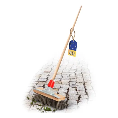 Novaliv Robuster Drahtbesen mit Stiel - Stahlbesen mit Holzstiel, Effiziente Moosentfernung, Drahtbürste, für Pflastersteine & Garten, Stahldrahtbesen, Mooskratzer, Pizzabesen, Pizzastein Bürste