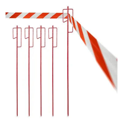 Novatool Sparset 20x Absperrbandhalter Ø12 x 1100mm Rot , Absperrband Absperrstangen Laternenstange Absperrleinenhalter Absperrhalter Schnureisen Schnurnagel , für Baustelle & Garten