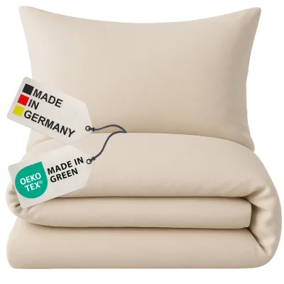 NYVI Biber Winter Bettwäsche Deluxe mit Reißverschluss - Flauschige Bettgarnitur, 100% Baumwolle, 145g/m², Einlaufschutz Farbe:Beige;Größe:155x220 cm