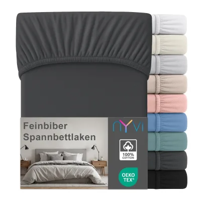 NYVI Feinbiber Spannbettlaken Deluxe für Matratzen bis 25 cm Steghöhe - Extra Warm & Weich, 100% Baumwolle, Bügelfrei, Vorgekrumpft Farbe:Anthrazit;Größe:200x200 cm