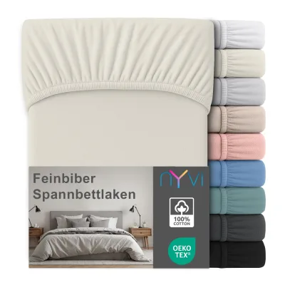 NYVI Feinbiber Spannbettlaken Deluxe für Matratzen bis 25 cm Steghöhe - Extra Warm & Weich, 100% Baumwolle, Bügelfrei, Vorgekrumpft Farbe:Creme;Größe:100x200 cm