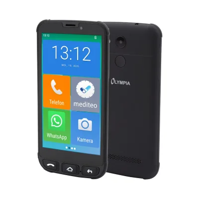Olympia Neo Mini+ Senioren Smartphone 5 Zoll mit Notruftaste Ladestation Android 15 Dual SIM