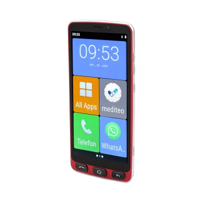 Olympia NEO+ Senioren Smartphone 5,5 Zoll mit Notruftaste Ladestation 4G Dual SIM Rot