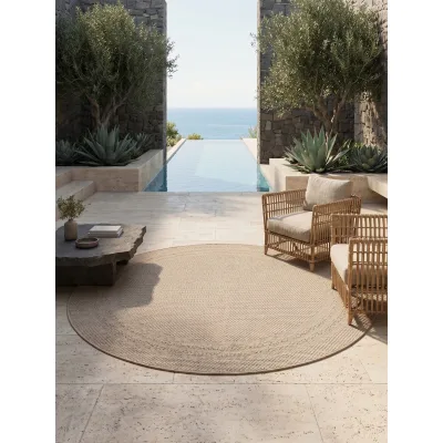 Outdoor-Teppich Bordüre Natur Beige 120x120 cm Wetterfest