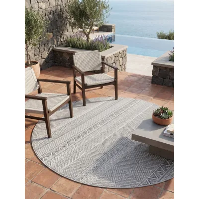 Outdoor-Teppich Ethno-Streifen mit Rauten Grau 80x80 cm Wetterfest