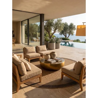 Outdoor-Teppich Jute-Optik Bordüre Beige 80x80 cm Wetterfest
