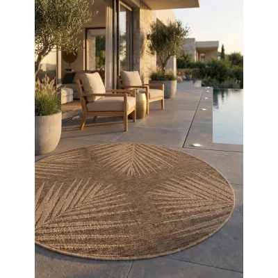 Outdoor-Teppich Palmblätter Braun 120x120 cm Wetterfest