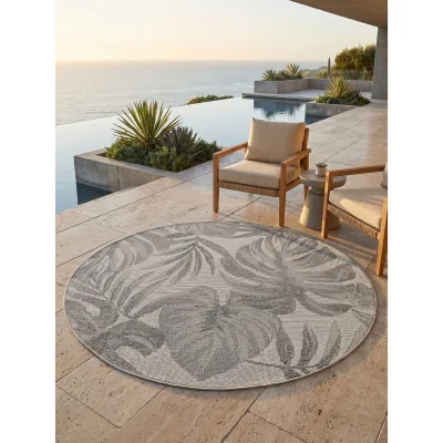 Outdoor-Teppich Tropische Blätter Grau 200x200 cm Wetterfest