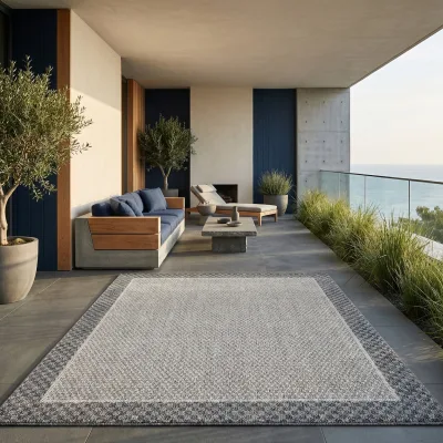 Outdoorteppich LIRIA, mit Bordüre, aus Polypropylen, Creme, 60 x 100 cm