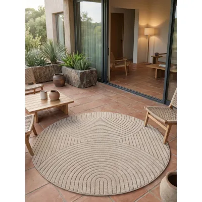 Outdoorteppich rund Outdoor Beige Ø 120 cm - ENGADIN   Kadima Design