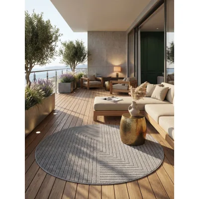Outdoorteppich rund Silbergrau Ø 120 cm - ENGADIN   Kadima Design