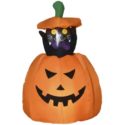 Outsunny Aufblasbar Kürbisgeist mit beweglicher Katze Halloweendekorationen mit LED Lichter