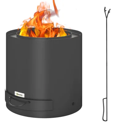 Outsunny Feuerschale Ø45x42cm aus Stahl Feuerstelle mit Schürhaken Schwarz