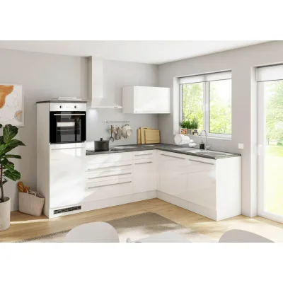 P & B Eckküche Weiß, Weiß Hochglanz 260x175 cm