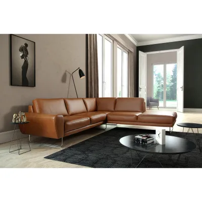 P & B Ecksofa Spring Chrom, Cognac 273x250 cm