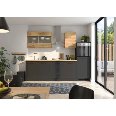 P & B Küchenblock Capri Schwarz, Eiche Artisan 280 cm