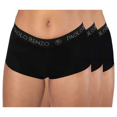 Paolo Renzo® Damen Baumwoll Panty SPORT LINE 3 Paar - Größe L - Schwarz