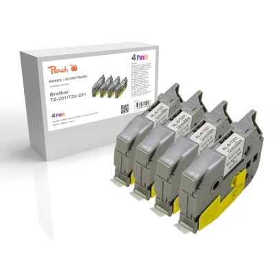 Peach Schriftbandkassette kompatibel zu Brother TZ-231/TZe-231, Pack(4) Brother BR-TZ231