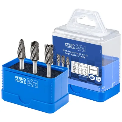 PFERD TOOLS Hartmetall Hochleistungsfrässtift Set 1613 ALU 3-tlg Ø 12mm Schaft-Ø 6mm HICOAT beschichtet für für Alu/NE Metalle