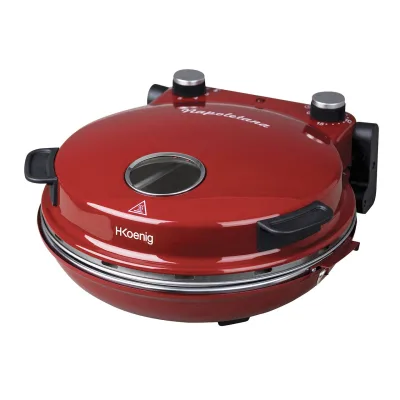H.Koenig NAPL350 Pizzaofen, Pizza Durchmesser 32 cm, 350 Grad C, Keramik Steinplatte, Aluminum, Rot