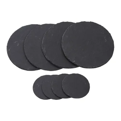 Platzset Schiefer 8 TLG I 4X 25 cm rund Platzdeckchen Schiefer Untersetzer Teller I 4X 10 cm rund Getränkeuntersetzer Glasuntersetzer Schiefer Schieferplatte