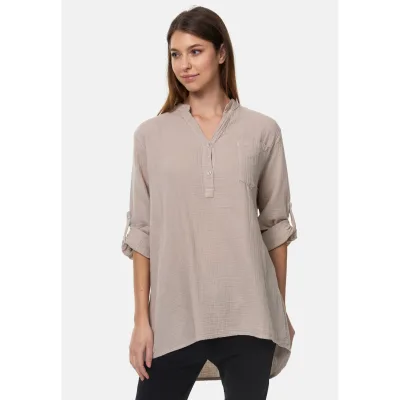PM SELECTED Damen Musselin Tunika Longbluse mit Tasche PM17
