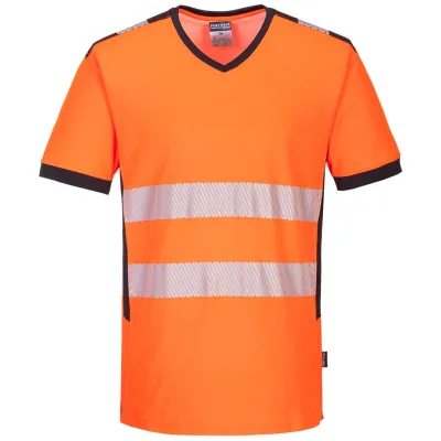 Portwest PW3 Hi-Vis V-Neck Mesh Insert T-Shirt S/S  PW310 Gr. S orange/black