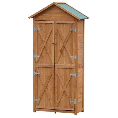POWERTEC GARDEN Werkzeugschrank aus Holz, 5 Fächer ca. 68 x 35 x 168 cm - Braun