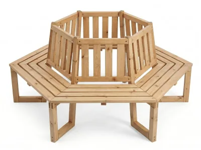 Prestige Home Living Outdoor Baumbank 360° 6-Eckig aus Tannenholz, ca. 205 x 178 x 90 cm