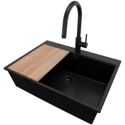 Primagran Granitspüle Schwarz, Schwarz, Schwarz, Beige 68x20x50 cm