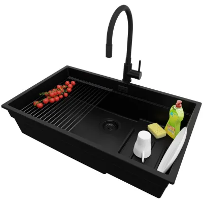 Primagran Unterbauspüle Schwarz, Schwarz, Schwarz, Schwarz 76x20x47 cm