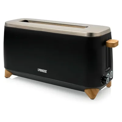 PRINCESS 142361 Pure Toaster (Langschlitztoaster, 1 Scheibe, 1000 W, Metall, schwarz, Bambus, Auftaufunktion)