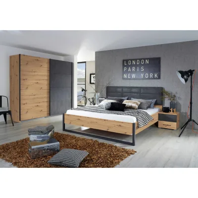Rauch Möbel Bett Anthrazit, Graphit, Eiche Artisan 160x200 cm