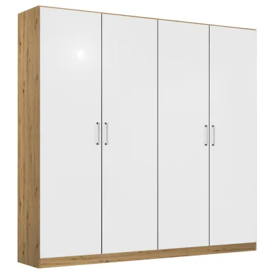 Rauch Möbel Drehtürenschrank Eiche Artisan, Weiß Hochglanz 181x210x54 cm