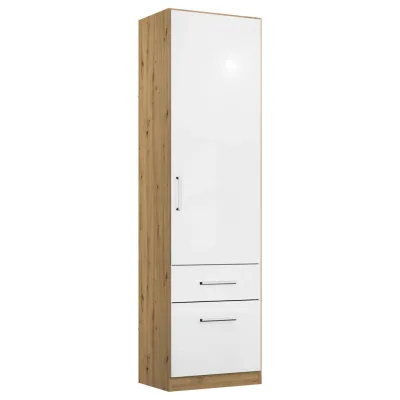 Rauch Möbel Drehtürenschrank Eiche Artisan, Weiß Hochglanz 47x197x54 cm