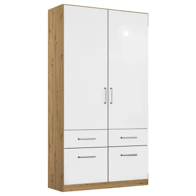 Rauch Möbel Drehtürenschrank Eiche Artisan, Weiß Hochglanz 91x210x54 cm