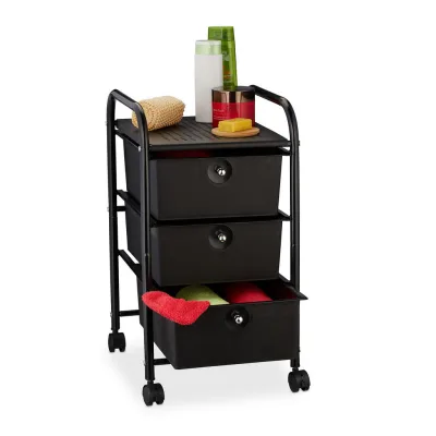 Relaxdays Badrollwagen Schwarz 33x60x39 cm