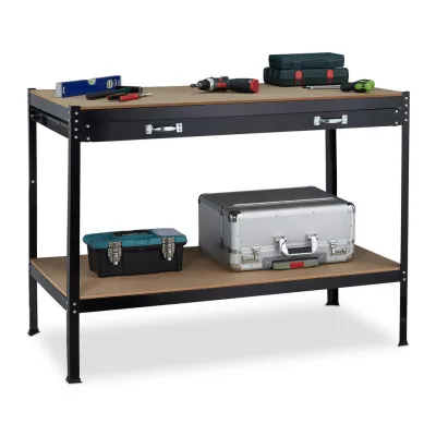 Relaxdays Werkbank Schwarz 121x90.5x63.5 cm