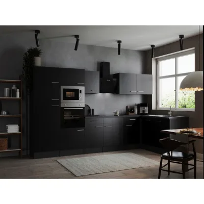 Respekta Eckküche Oliver Grau, Schwarz 340x172 cm