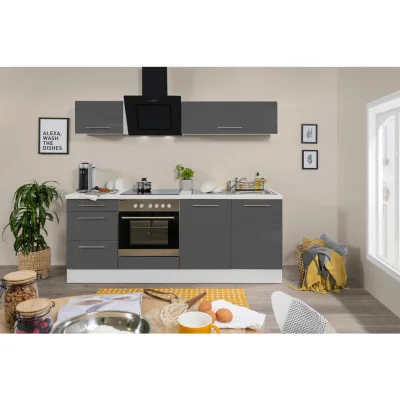 Respekta Küchenblock Premium 2.0 Grau, Schwarz, Weiß 210 cm