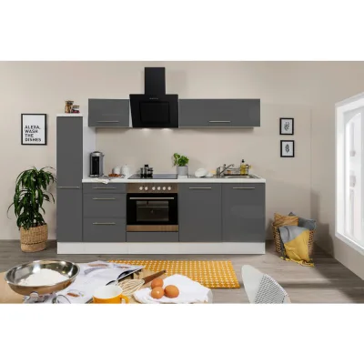 Respekta Küchenblock Premium 2.0 Grau, Schwarz, Weiß 240 cm