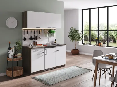 Respekta Küchenzeile KB150EYW 150 cm Weiß-Eiche York Nachbildung