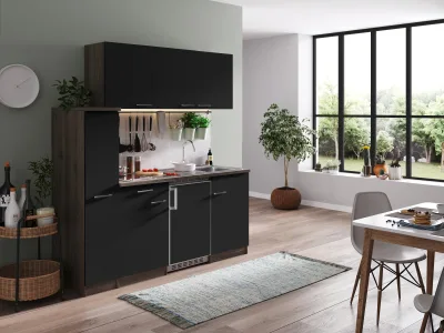Respekta Küchenzeile KB180EYSC 180 cm Schwarz-Eiche York Nachbildung