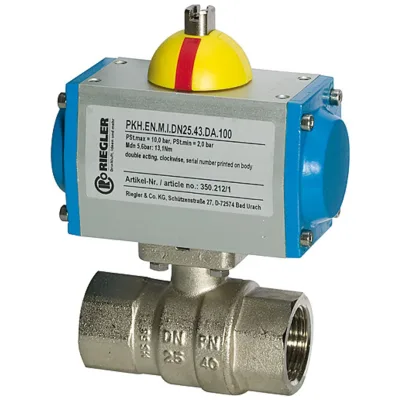 Riegler Messingkugelhahn, pneumat. Stellantrieb federöffnend, Rp 2 1/2
