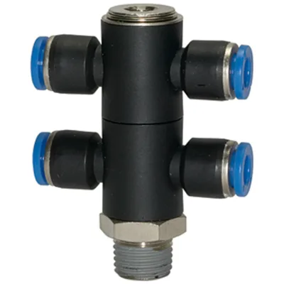 Riegler T-Mehrfachverteiler »Blaue Serie«, 4-fach, drehbar, R 1/8 a. Ø 8mm