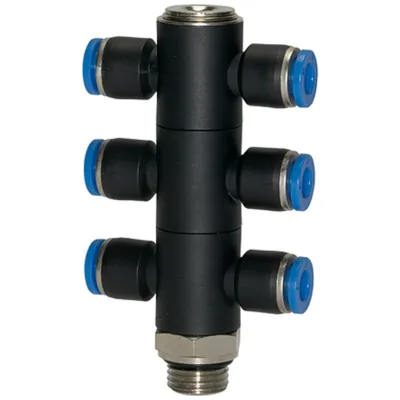 Riegler T-Mehrfachverteiler »Blaue Serie«, 6-fach drehbar, G 3/8 a. Ø 10mm
