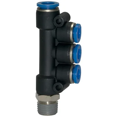 Riegler T-Mehrfachverteiler »Blaue Serie«, drehbar, R 1/8 außen, Ø 1x6
