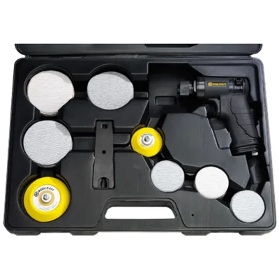 Rodcraft Werkzeug-Set RC7682K: Druckluft-Exzenterschleifer RC7682, Drehzahl 15000 U/min, incl. 50 mm + 75mm Schleifpad sowie div. Schleifblättern