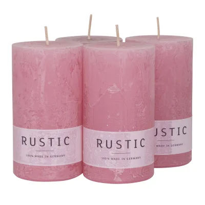 Safe Candle Stumpenkerzen 'Rustic', antikrosa, 4 Kerzen je Ø 6 x H 11 cm